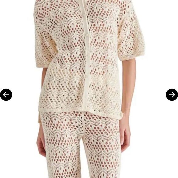 Steve Madden 2 Piece Cream Crochet Avana Button-Up Top and Trousers - Picture 6 of 11